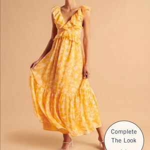 NWT Abercrombie & Fitch ruffle maxi large golden yellow open back midi dress